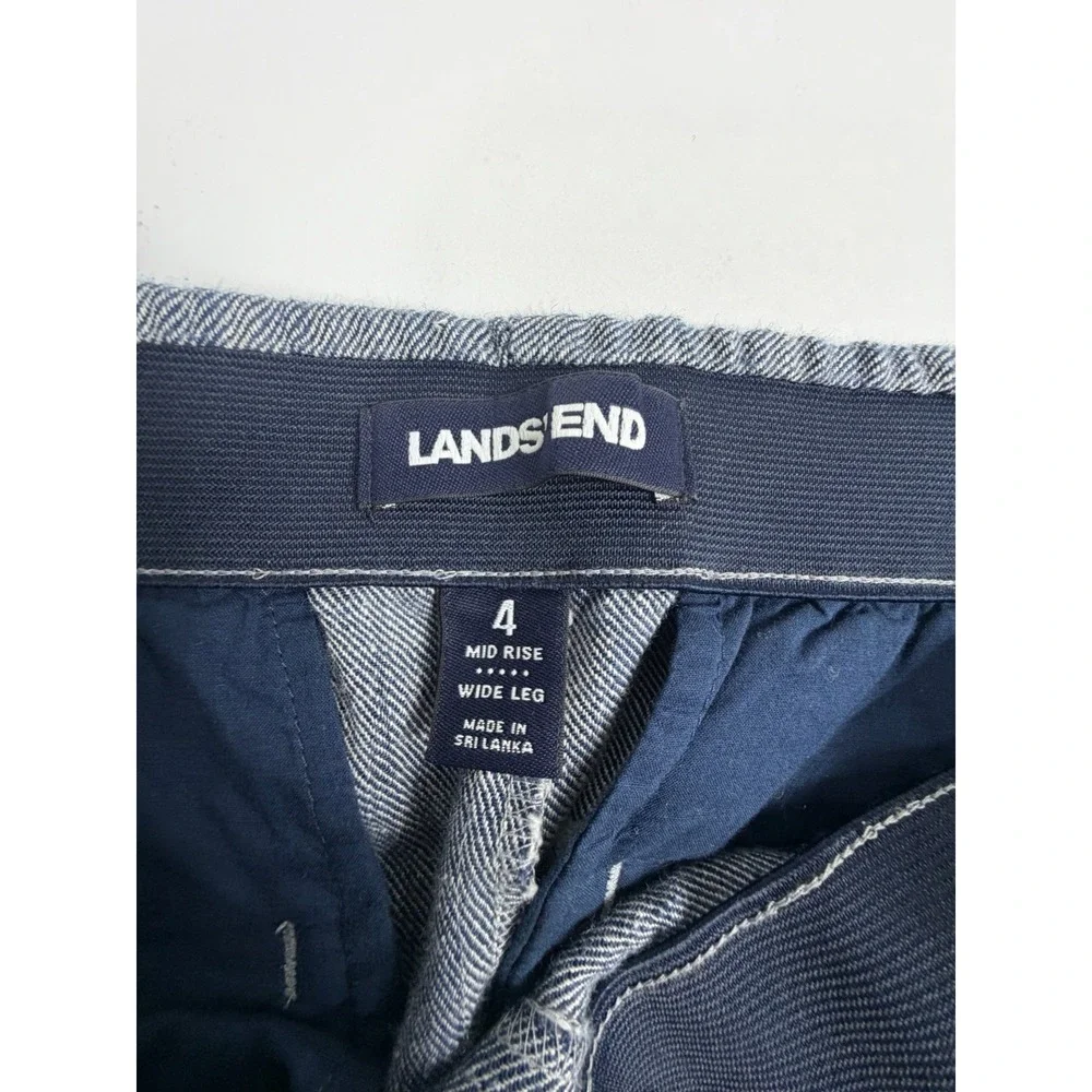 Lands' End Womens Size 4 Blue Linen Blend Wide Leg Pull On Pants Mid Rise - Picture 4 of 8